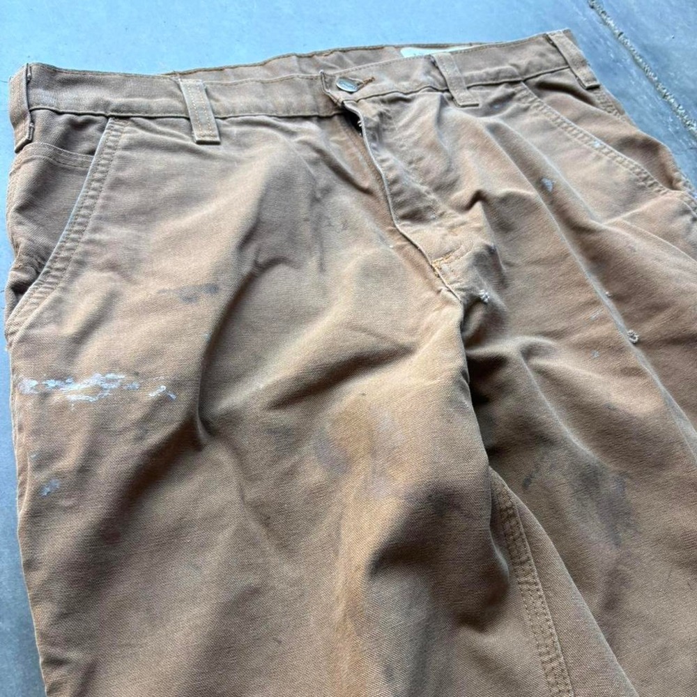 Y2K Brown Carhartt Paint Splatter Canvas Carpenter Pants - Picture 2 of 6